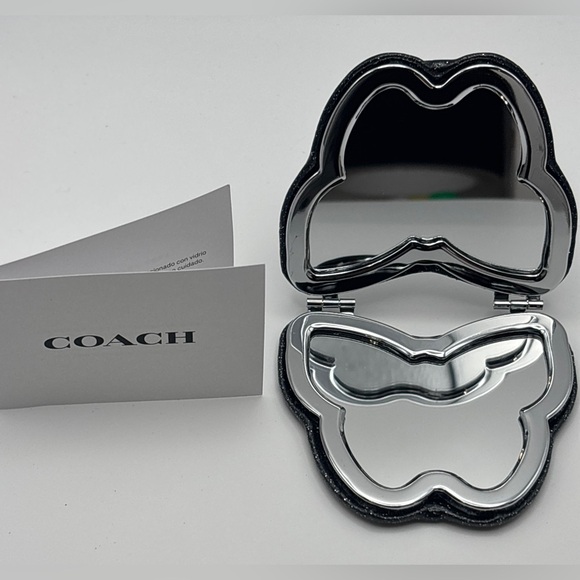 Coach Black Glitter Butterfly Compact Mirror NIP - Picture 2 of 2